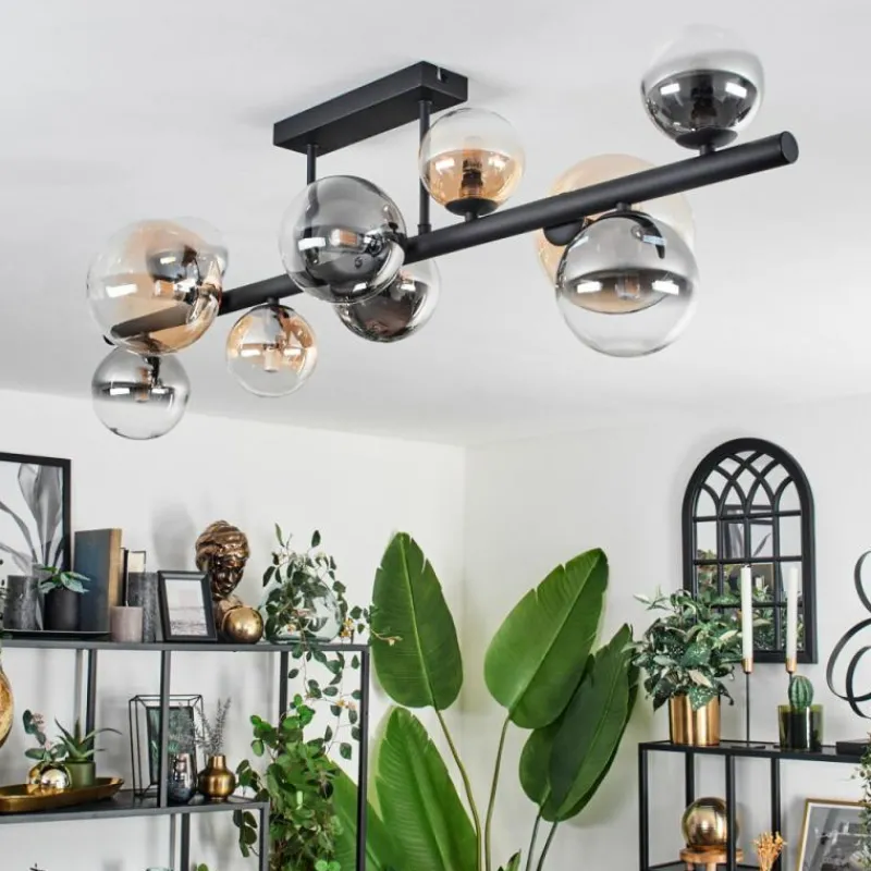 hofstein Plafonnier - Verre 10 cm, 12 cm, 15 cm Chehalis Ambre, Clair, Fumé, 10 lumières