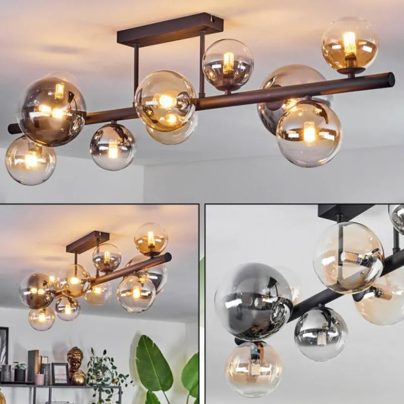 hofstein Plafonnier - Verre 10 cm, 12 cm, 15 cm Chehalis Ambre, Clair, Fumé, 10 lumières