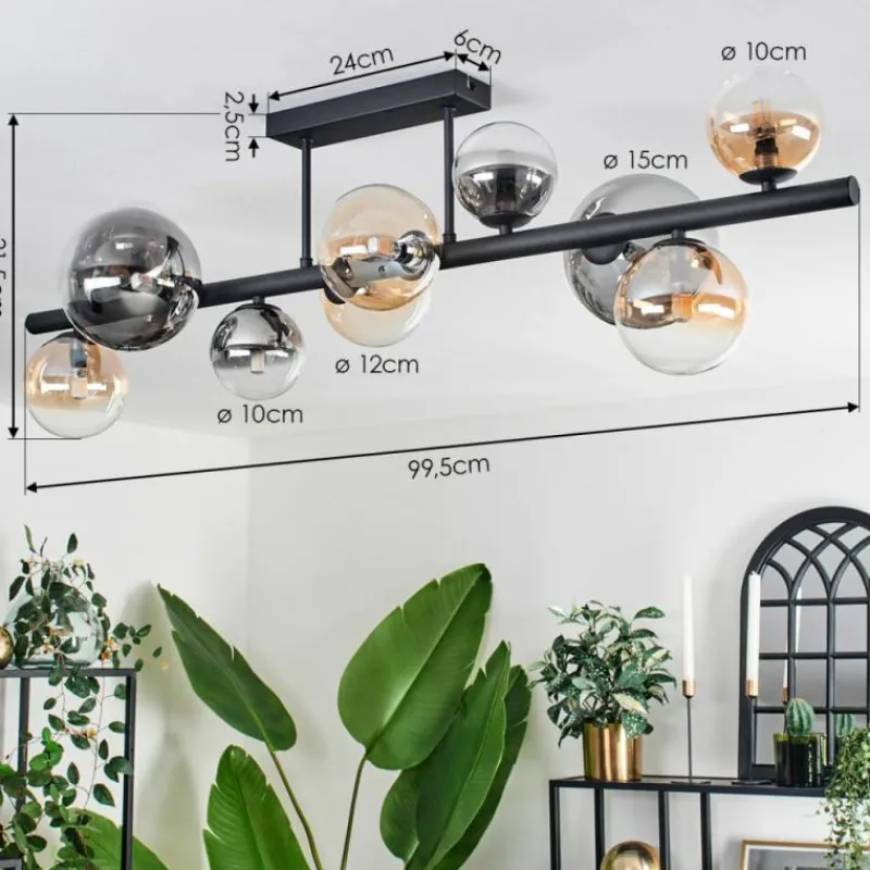 hofstein Plafonnier - Verre 10 cm, 12 cm, 15 cm Chehalis Ambre, Clair, Fumé, 10 lumières