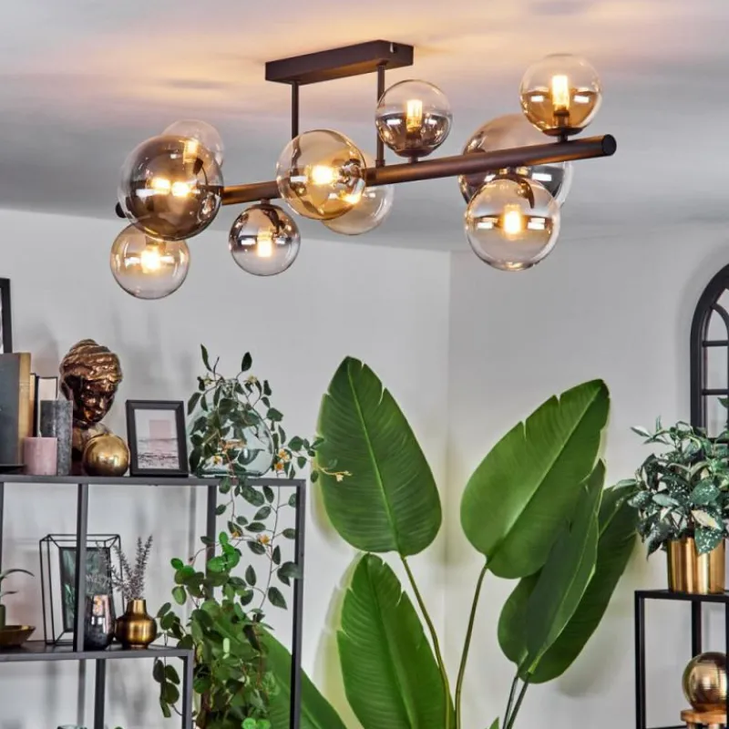 hofstein Plafonnier - Verre 10 cm, 12 cm, 15 cm Chehalis Ambre, Clair, Fumé, 10 lumières