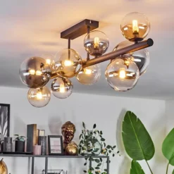 hofstein Plafonnier - Verre 10 cm, 12 cm, 15 cm Chehalis Ambre, Clair, Fumé, 10 lumières