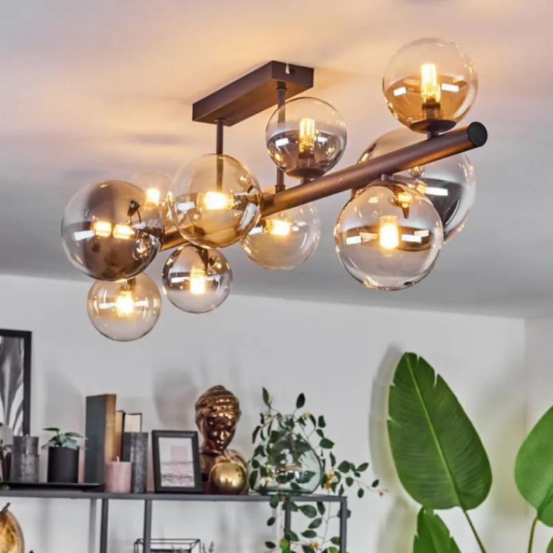 hofstein Plafonnier - Verre 10 cm, 12 cm, 15 cm Chehalis Ambre, Clair, Fumé, 10 lumières