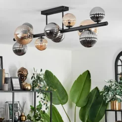 hofstein Plafonnier - Verre 10 cm, 12 cm, 15 cm Chehalis Ambre, Fumé, 10 lumières