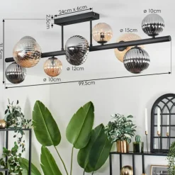 hofstein Plafonnier - Verre 10 cm, 12 cm, 15 cm Chehalis Ambre, Fumé, 10 lumières