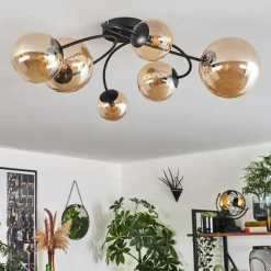 hofstein Plafonnier - Verre 10 cm, 12 cm, 15 cm Chehalis Ambre, 6 lumières