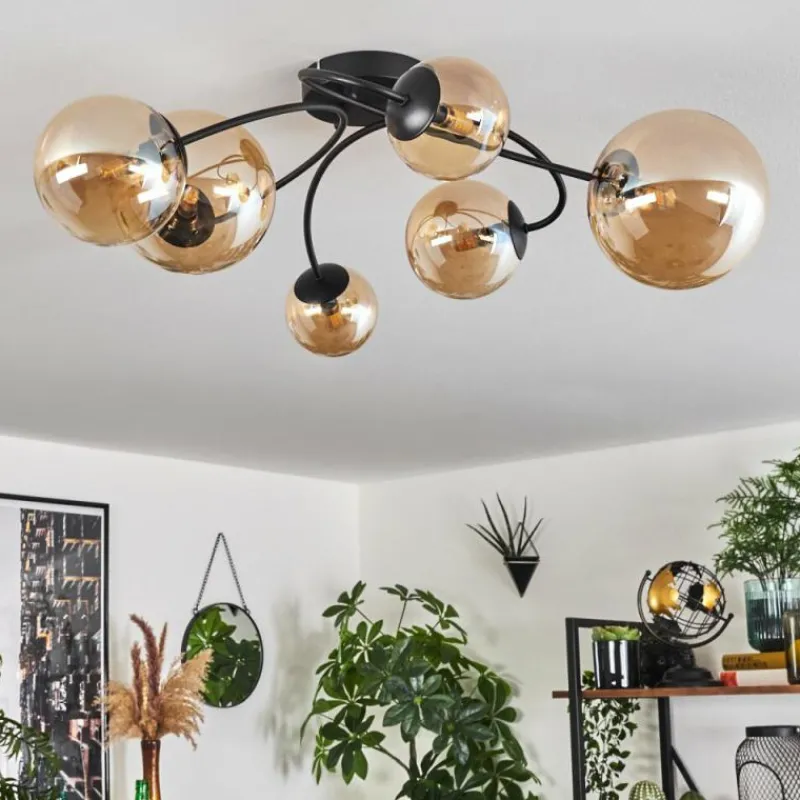 hofstein Plafonnier - Verre 10 cm, 12 cm, 15 cm Chehalis Ambre, 6 lumières