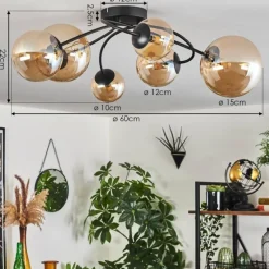 hofstein Plafonnier - Verre 10 cm, 12 cm, 15 cm Chehalis Ambre, 6 lumières