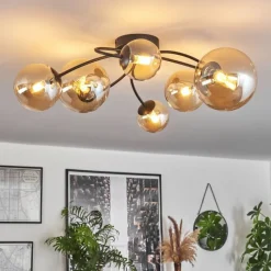 hofstein Plafonnier - Verre 10 cm, 12 cm, 15 cm Chehalis Ambre, 6 lumières