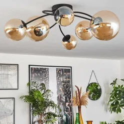 hofstein Plafonnier - Verre 10 cm, 12 cm, 15 cm Chehalis Ambre, 6 lumières