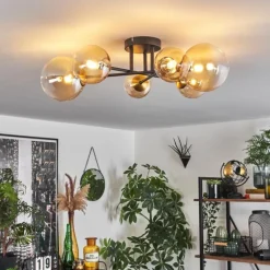 hofstein Plafonnier - Verre 10 cm, 12 cm, 15 cm Chehalis Or, Noir, 6 lumières