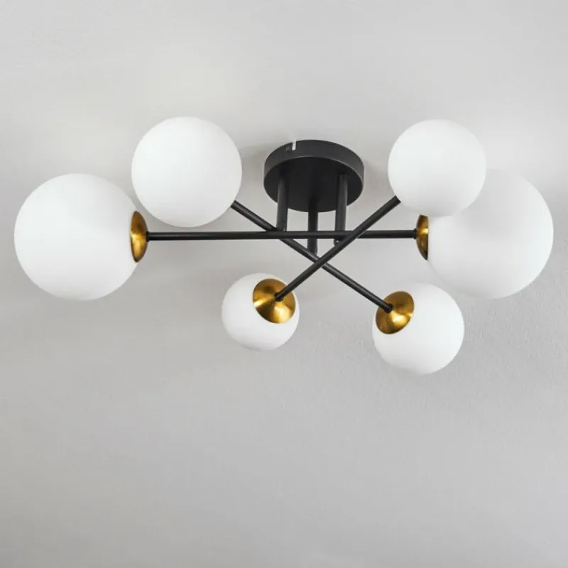 hofstein Plafonnier - Verre 10 cm, 12 cm, 15 cm Chehalis Or, Noir, 6 lumières