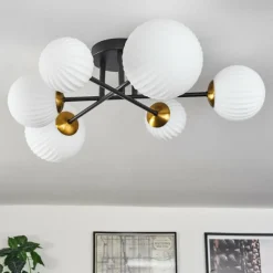 Lampes Dorées-hofstein Plafonnier - Verre 10 cm, 12 cm, 15 cm Chehalis Or, Noir, 6 lumières