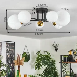 Lampes Dorées-hofstein Plafonnier - Verre 10 cm, 12 cm, 15 cm Chehalis Or, Noir, 6 lumières