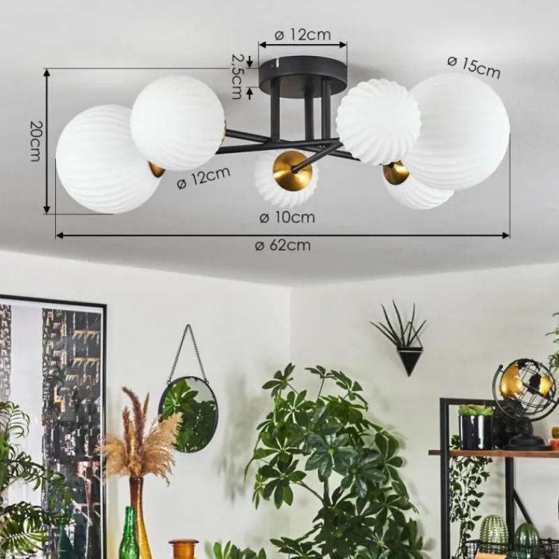 Lampes Dorées-hofstein Plafonnier - Verre 10 cm, 12 cm, 15 cm Chehalis Or, Noir, 6 lumières