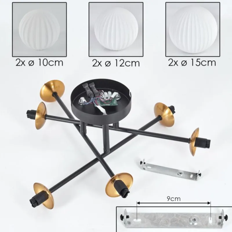 Lampes Dorées-hofstein Plafonnier - Verre 10 cm, 12 cm, 15 cm Chehalis Or, Noir, 6 lumières