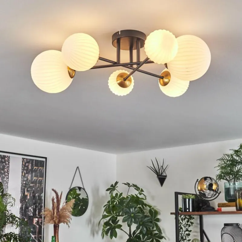 Lampes Dorées-hofstein Plafonnier - Verre 10 cm, 12 cm, 15 cm Chehalis Or, Noir, 6 lumières