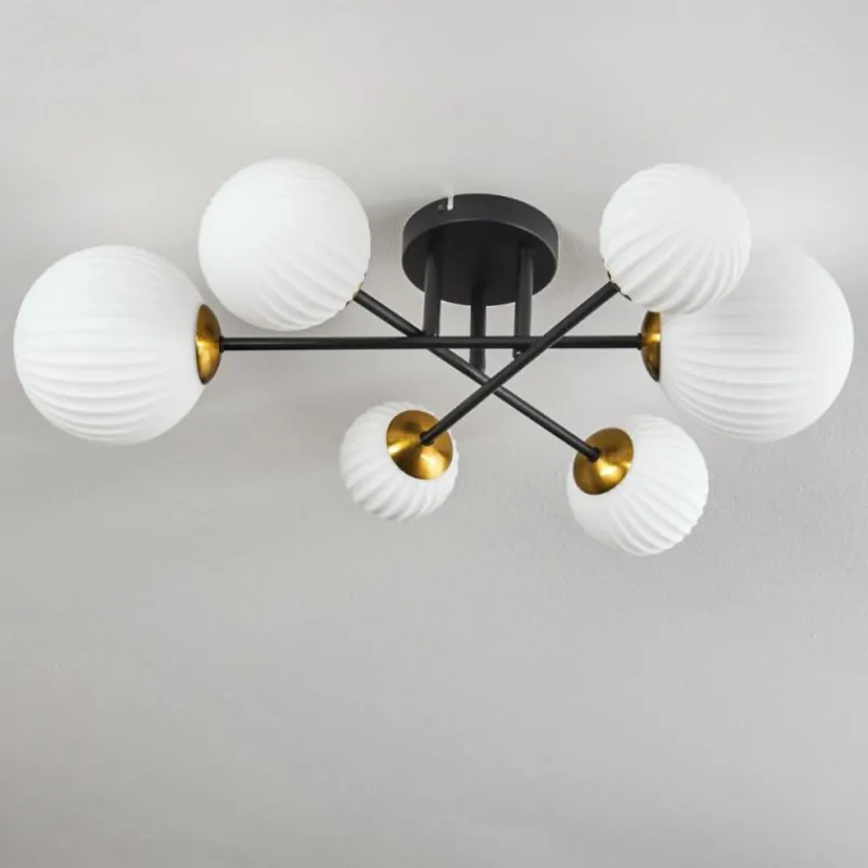 Lampes Dorées-hofstein Plafonnier - Verre 10 cm, 12 cm, 15 cm Chehalis Or, Noir, 6 lumières