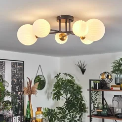 Lampes Dorées-hofstein Plafonnier - Verre 10 cm, 12 cm, 15 cm Chehalis Or, Noir, 6 lumières