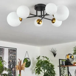 Lampes Dorées-hofstein Plafonnier - Verre 10 cm, 12 cm, 15 cm Chehalis Or, Noir, 6 lumières