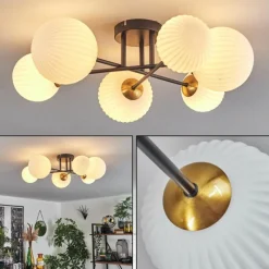 Lampes Dorées-hofstein Plafonnier - Verre 12 cm, 15 cm Chehalis Or, Noir, 6 lumières