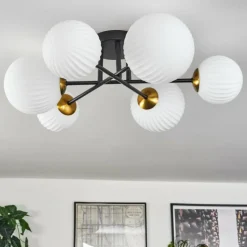 Lampes Dorées-hofstein Plafonnier - Verre 12 cm, 15 cm Chehalis Or, Noir, 6 lumières