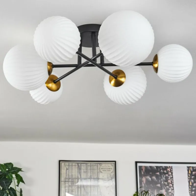 Lampes Dorées-hofstein Plafonnier - Verre 12 cm, 15 cm Chehalis Or, Noir, 6 lumières