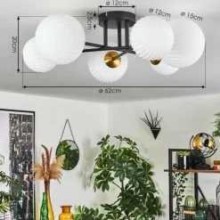 Lampes Dorées-hofstein Plafonnier - Verre 12 cm, 15 cm Chehalis Or, Noir, 6 lumières