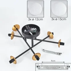 Lampes Dorées-hofstein Plafonnier - Verre 12 cm, 15 cm Chehalis Or, Noir, 6 lumières