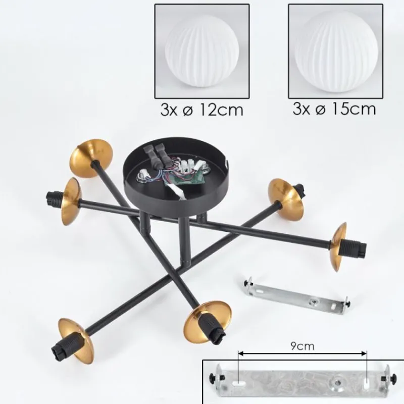 Lampes Dorées-hofstein Plafonnier - Verre 12 cm, 15 cm Chehalis Or, Noir, 6 lumières