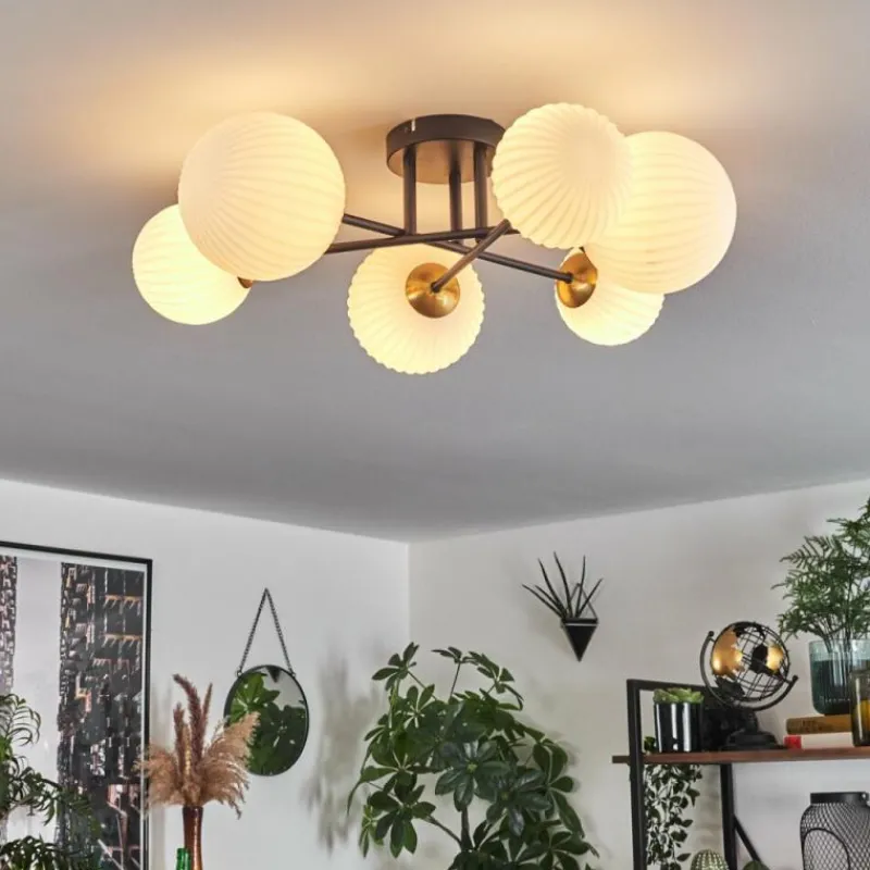 Lampes Dorées-hofstein Plafonnier - Verre 12 cm, 15 cm Chehalis Or, Noir, 6 lumières