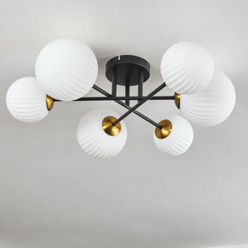 Lampes Dorées-hofstein Plafonnier - Verre 12 cm, 15 cm Chehalis Or, Noir, 6 lumières