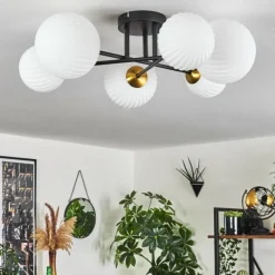 Lampes Dorées-hofstein Plafonnier - Verre 12 cm, 15 cm Chehalis Or, Noir, 6 lumières