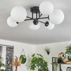 hofstein Plafonnier - Verre 12 cm, 15 cm Chehalis Noir, 6 lumières