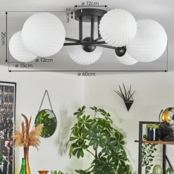 hofstein Plafonnier - Verre 12 cm, 15 cm Chehalis Noir, 6 lumières