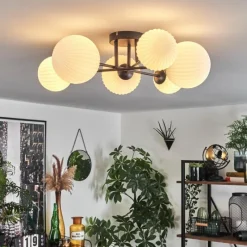 hofstein Plafonnier - Verre 12 cm, 15 cm Chehalis Noir, 6 lumières