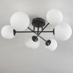 hofstein Plafonnier - Verre 12 cm, 15 cm Chehalis Noir, 6 lumières