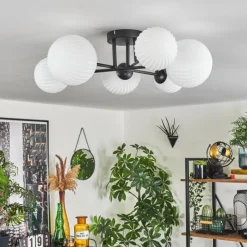 hofstein Plafonnier - Verre 12 cm, 15 cm Chehalis Noir, 6 lumières