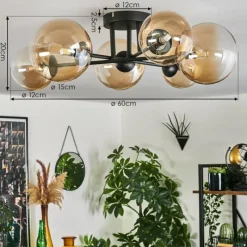 hofstein Plafonnier - Verre 12 cm, 15 cm Chehalis Ambre, Clair, 6 lumières