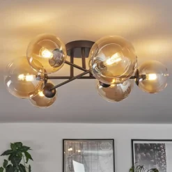 hofstein Plafonnier - Verre 12 cm, 15 cm Chehalis Ambre, Clair, 6 lumières