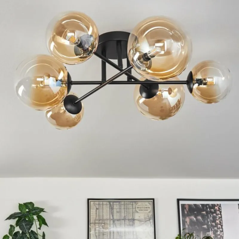 hofstein Plafonnier - Verre 12 cm, 15 cm Chehalis Ambre, Clair, 6 lumières