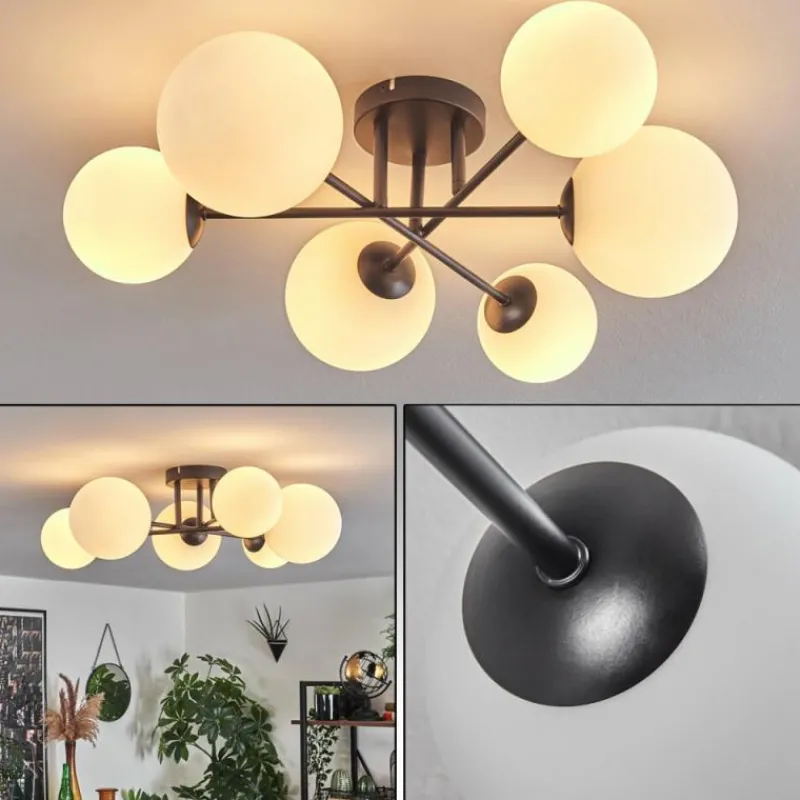 hofstein Plafonnier - Verre 12 cm, 15 cm Chehalis Blanc, 6 lumières