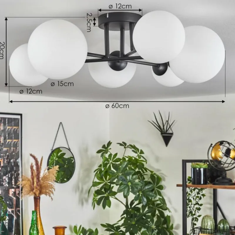 hofstein Plafonnier - Verre 12 cm, 15 cm Chehalis Blanc, 6 lumières