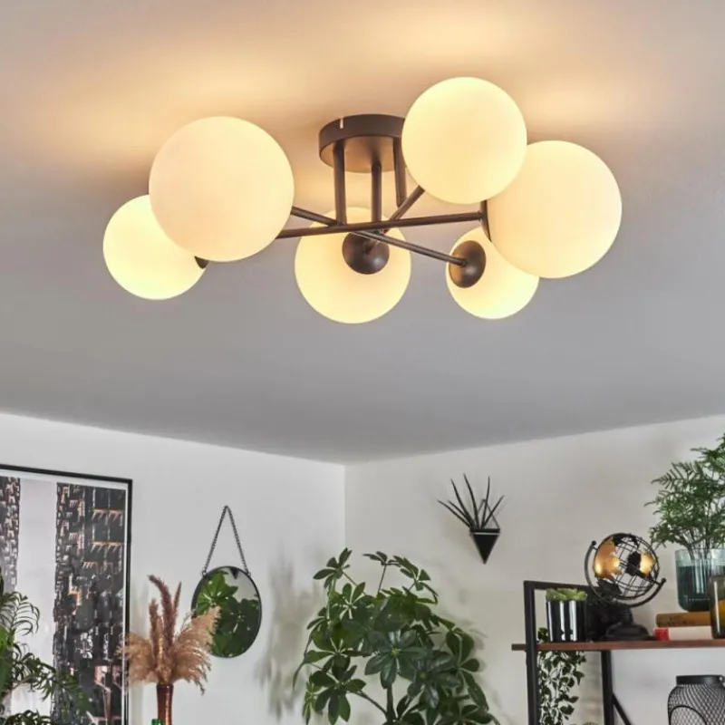 hofstein Plafonnier - Verre 12 cm, 15 cm Chehalis Blanc, 6 lumières