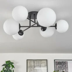 hofstein Plafonnier - Verre 12 cm, 15 cm Chehalis Blanc, 6 lumières