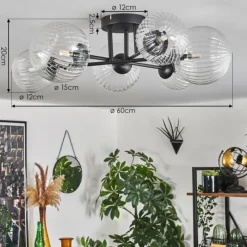 hofstein Plafonnier - Verre 12 cm, 15 cm Chehalis Clair, 6 lumières