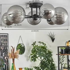 hofstein Plafonnier - Verre 12 cm, 15 cm Chehalis Fumé, 6 lumières