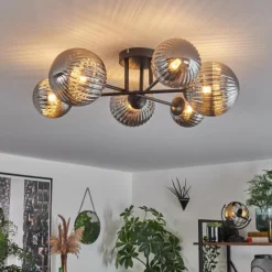 hofstein Plafonnier - Verre 12 cm, 15 cm Chehalis Fumé, 6 lumières