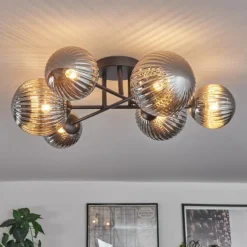 hofstein Plafonnier - Verre 12 cm, 15 cm Chehalis Fumé, 6 lumières