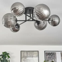 hofstein Plafonnier - Verre 12 cm, 15 cm Chehalis Fumé, 6 lumières