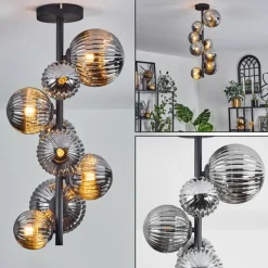 hofstein Plafonnier - Verre 10 cm, 12 cm, 15 cm Chehalis Fumé, 8 lumières